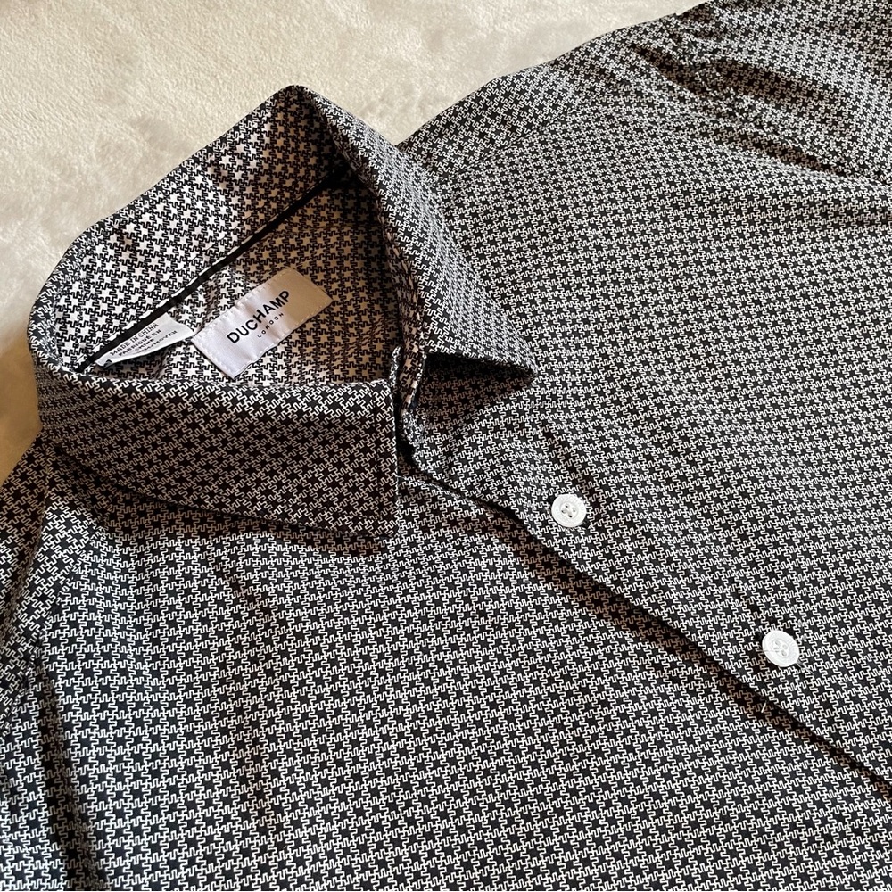 Duchamp London Sz 3 (M) Men's Tailored Fit Flip Cuffs black White Cotton Stretch